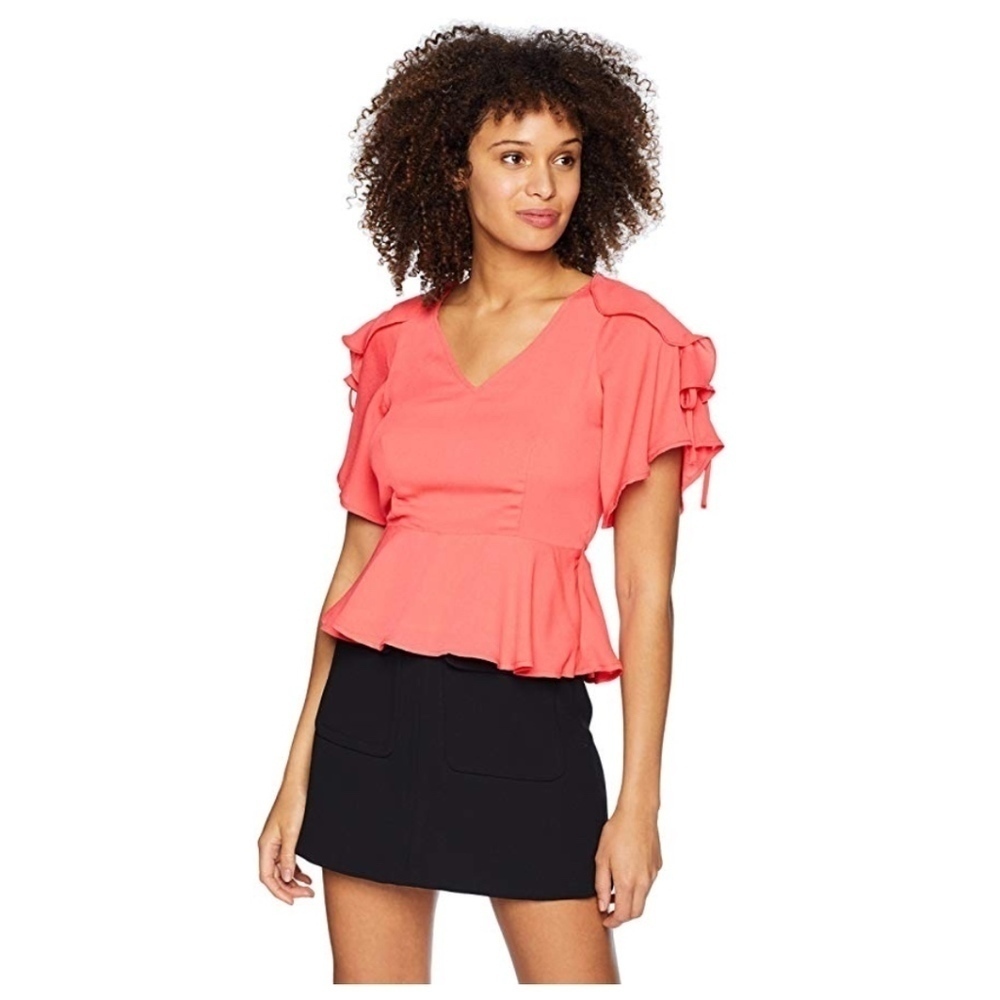 J.O.A. | NWOT Ruffle Sleeve Open Back Peplum Top S